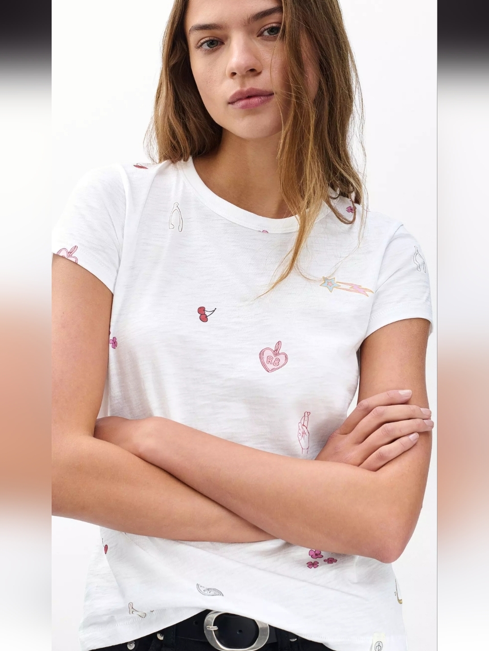 rag & bone Lucky Charm Size Large White Short-Sleeve Tee